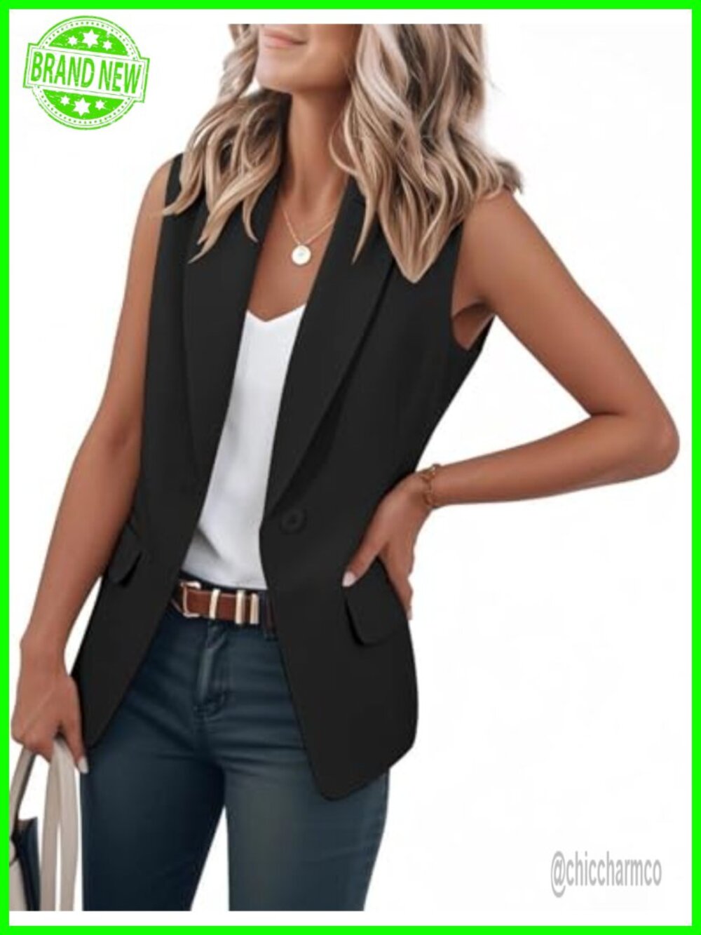 Sleeveless Notch Lapel Blazer Vest for Women Office Work Suit Jacket - Picture 1 of 2